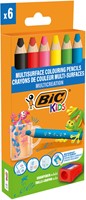 Kleurpotloden BicKids Multi Surface + puntenslijper assorti 6 stuks-2
