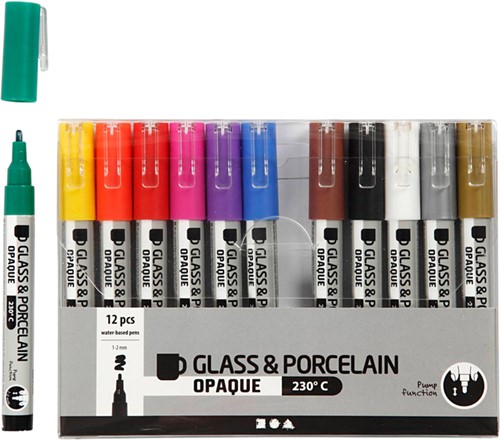 Glas- & Porseleinstiften Creativ Company 1-2mm set à 12 kleuren