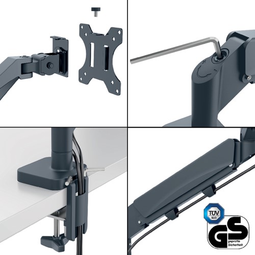 Monitorarm Leitz Ergo ruimtebesparend enkel donkergrijs-4