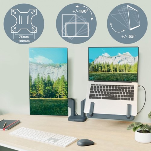 Monitor- en laptoparm Leitz Ergo ruimtebesparend dubbel donkergrijs-9