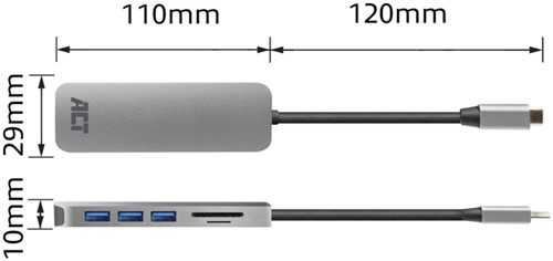 Hub ACT USB-C 3.0, 3x USB-A cardreader PD p-through-1