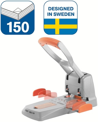 Perforator Rapid Supreme Heavy Duty HDC150/2 2-gaats 150 vel zilver/oranje-2