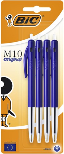 Balpen Bic M10 blauw medium blister à 4st