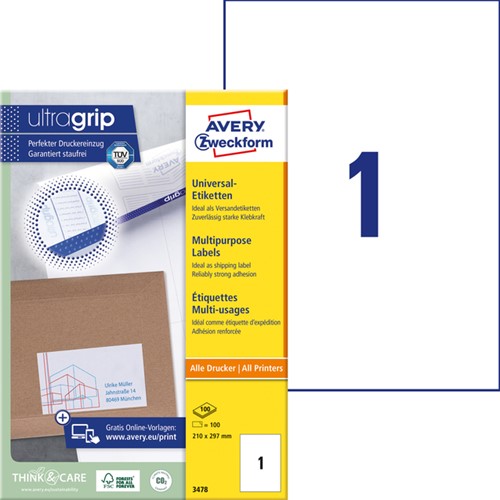 Etiket Avery 3478 210x297mm A4 wit 100 stuks-2
