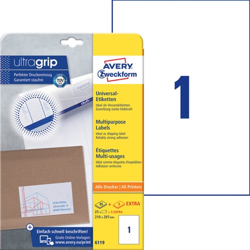 Etiket Avery 6119 210x297mm A4 wit 25 stuks-1