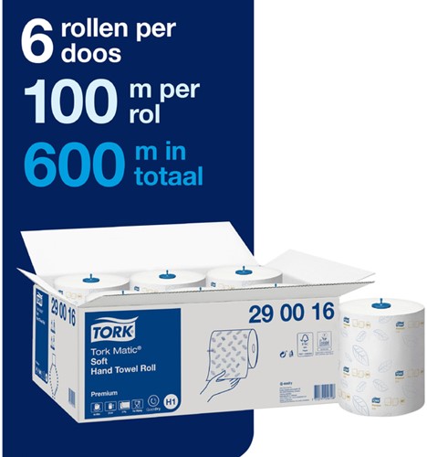 Handdoekrol Tork H1 Matic Premium 2-laags 100m wit 290016-2