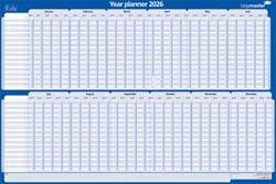 Projectplanner 2026 Legamaster 90x60cm horizontaal gelamineerd Engelstalig
