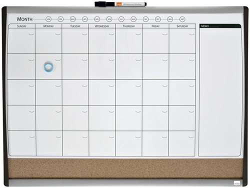 Whiteboard Nobo magnetische planner met prikbord van kurk 58,5x43cm