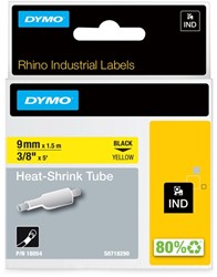 Labeltape Dymo Rhino industrieel krimpkous 9mm zwart op geel