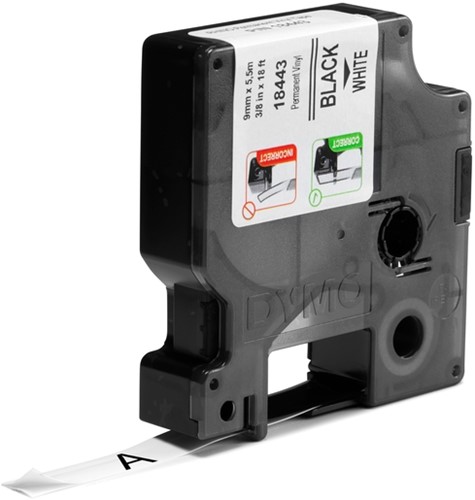 Labeltape Dymo Rhino industrieel vinyl 9mm zwart op wit-2