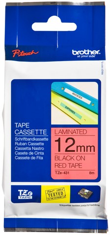Labeltape Brother P-touch TZe-431 standaard 12mm zwart op rood
