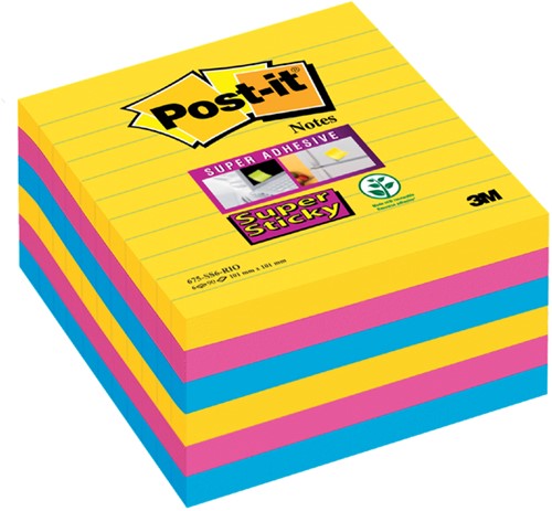 Memoblok Post-it 675 Super Sticky 101x101mm lijn Rio 6 stuks